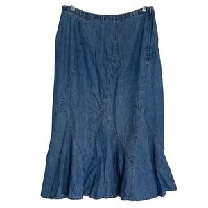 JM Collection Womens Blue Denim Panelled Flared Midi Skirt Size 14 100% Cotton